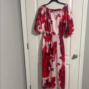 Floral Red and White Women's Dress